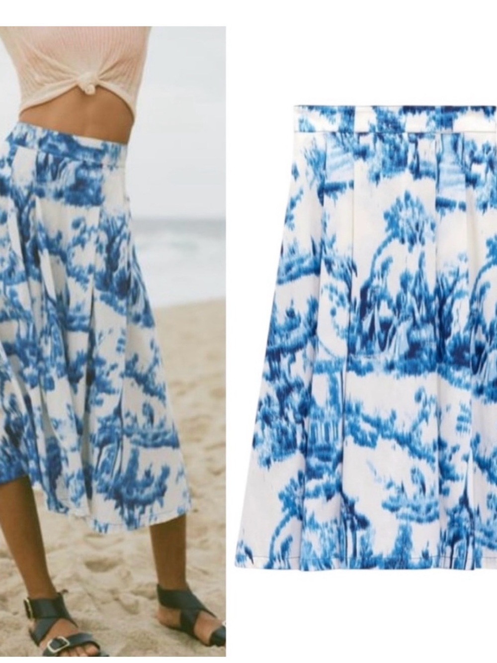 H&M Blue Toile Midi Skirt - Women